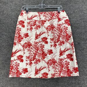 Tess Skirt Women 8 White Birds Print A-Line Midi Zipper Cotton Mid Rise Casual